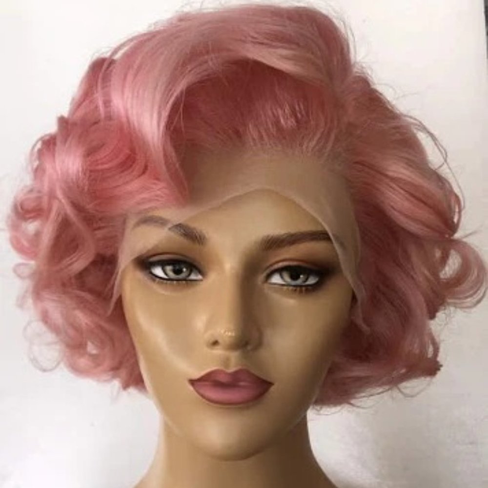 MINETTE-PIXIE 13"4 SHORT BODY WAVE FRONTAL PINK WIG